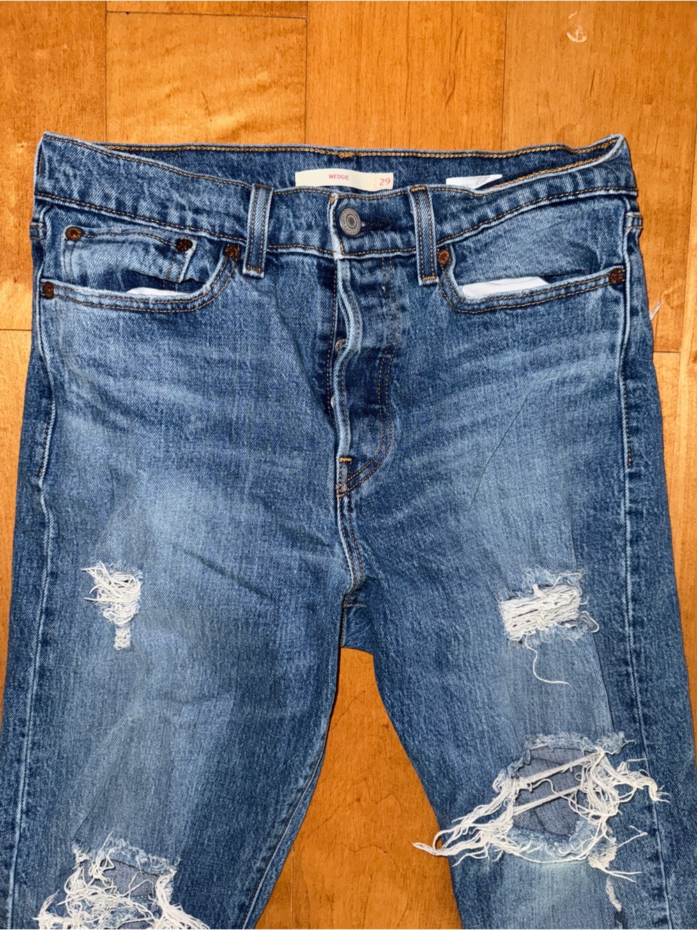 Levi’s Wedgie Full Length Ripped Jeans Cotton Medium Wash High Waist Straight - Picture 3 of 11